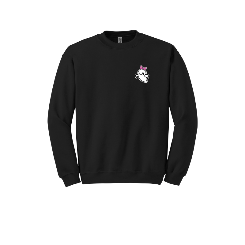 Embroidered Ghost with Bow Softball Design -Crewneck, Hoodie, Full Zip Up