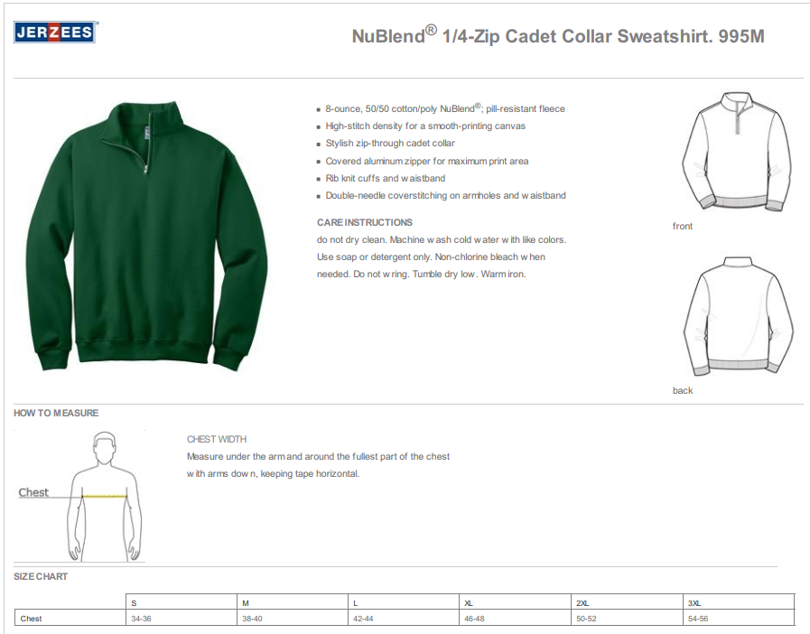 Embroidered Clover 4H- ADULT 1/4 Zip Sweatshirt (No back design)