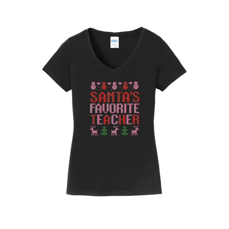 Santa's Favorite Teacher -Women's V-Neck