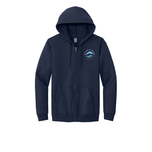 EMBROIDERED- Frazier Dolphin Logo- ADULT Full Zip Hoodie