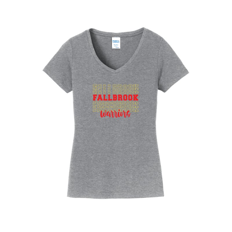 Fallbrook Stacked Design Ladies V-Neck