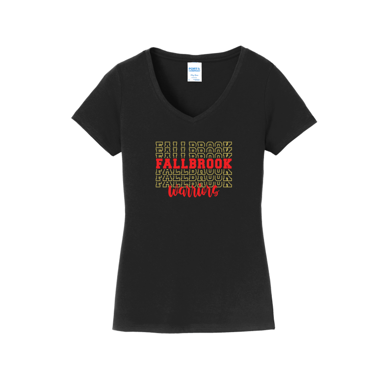 Fallbrook Stacked Design Ladies V-Neck