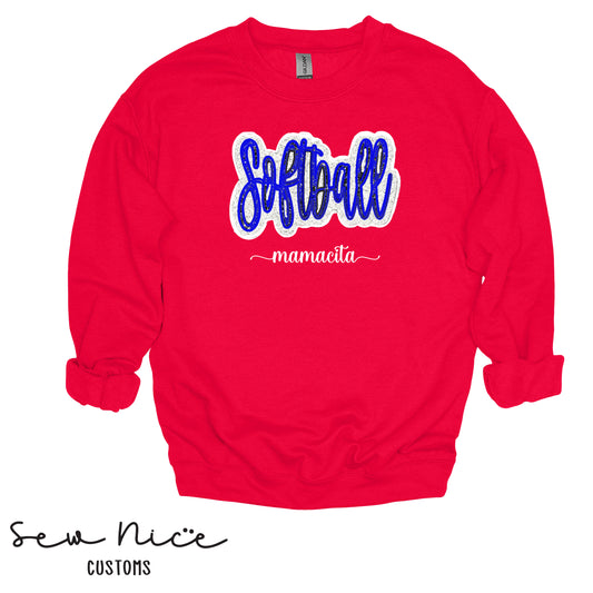 Embroidered Softball Glitter Applique- Unisex Crewneck