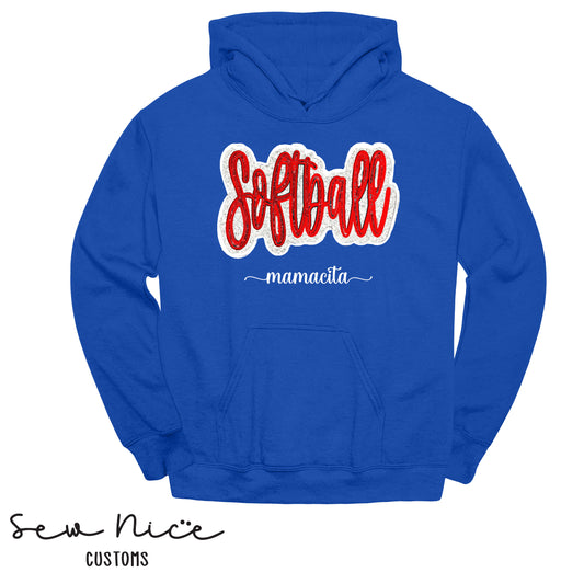 Embroidered Softball Glitter Applique- Unisex Hoodie