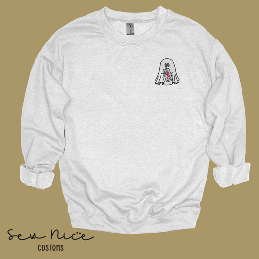 Embroidered Ghost with Drink - Unisex Crewneck Sweatshirt