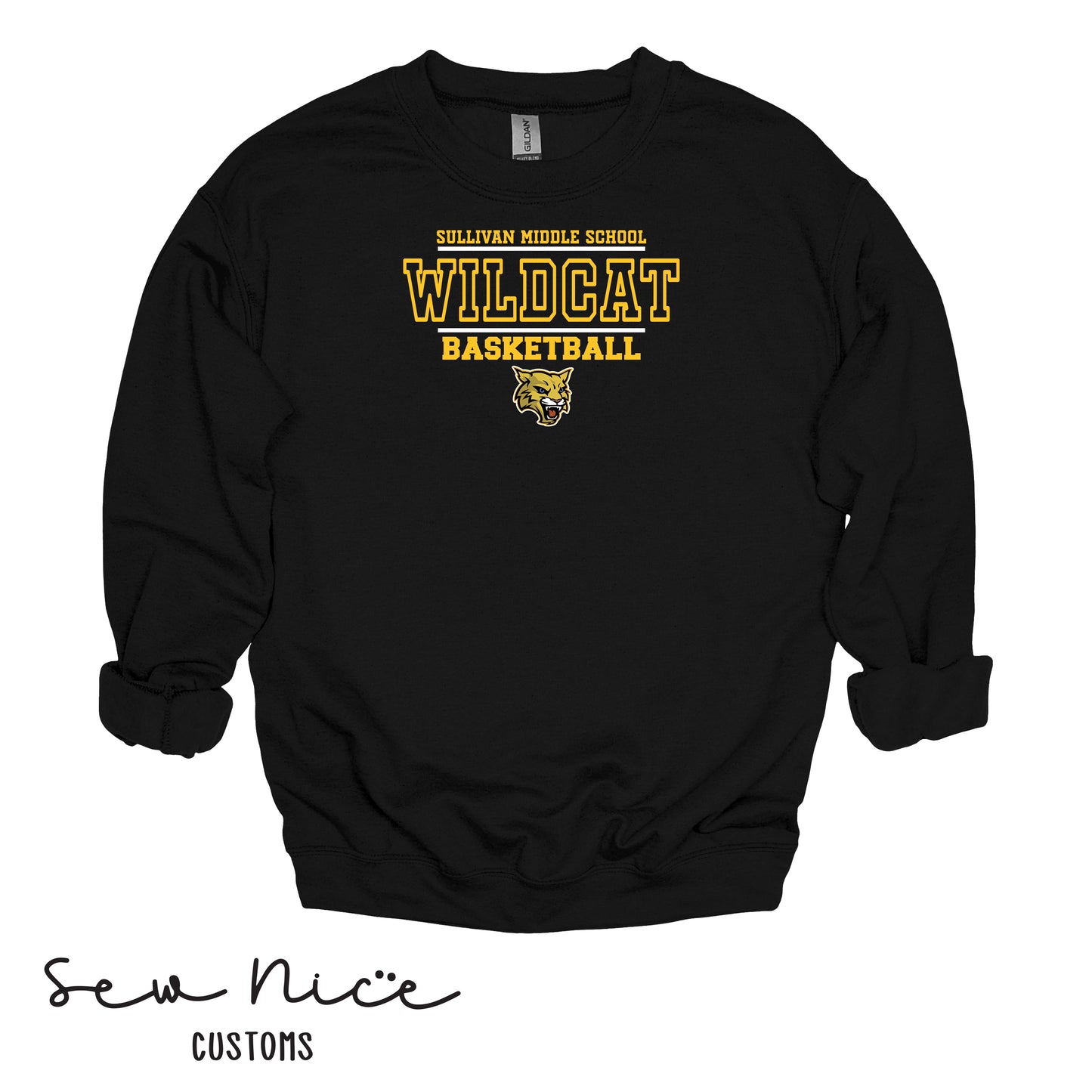 YOUTH Wildcat Basketball Mascot Logo-Crewneck Sweatshirt