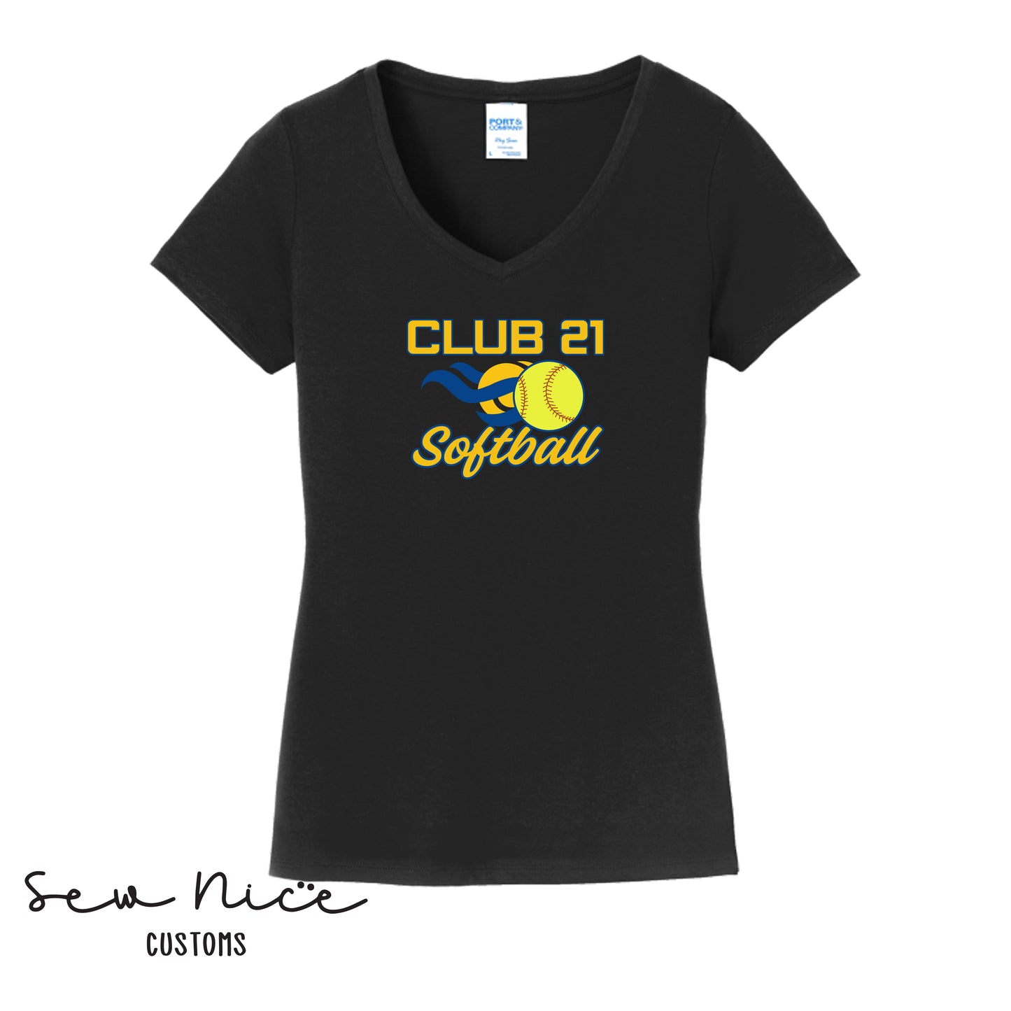 Club 21 Softball-Ladies V-Neck Shirt