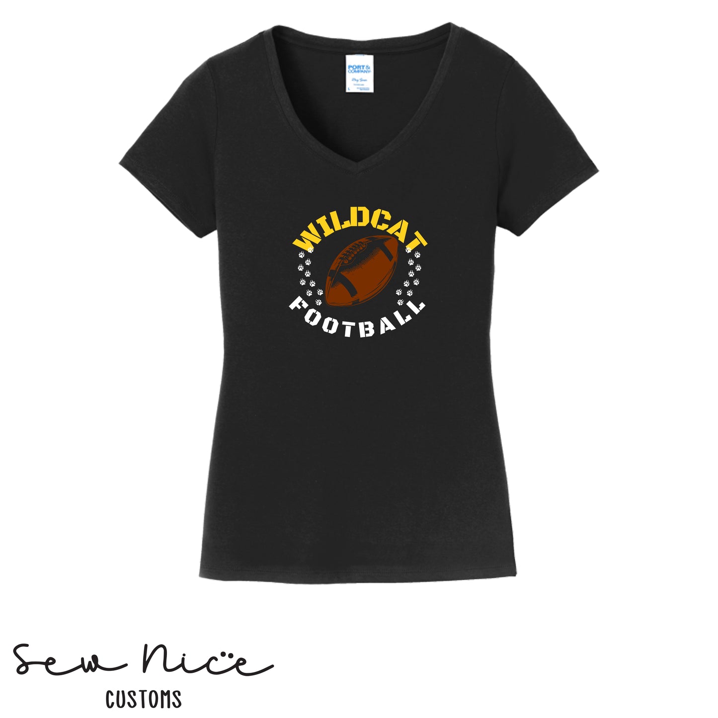 Sullivan Football Paw Prints- Ladies V-Neck Shirt