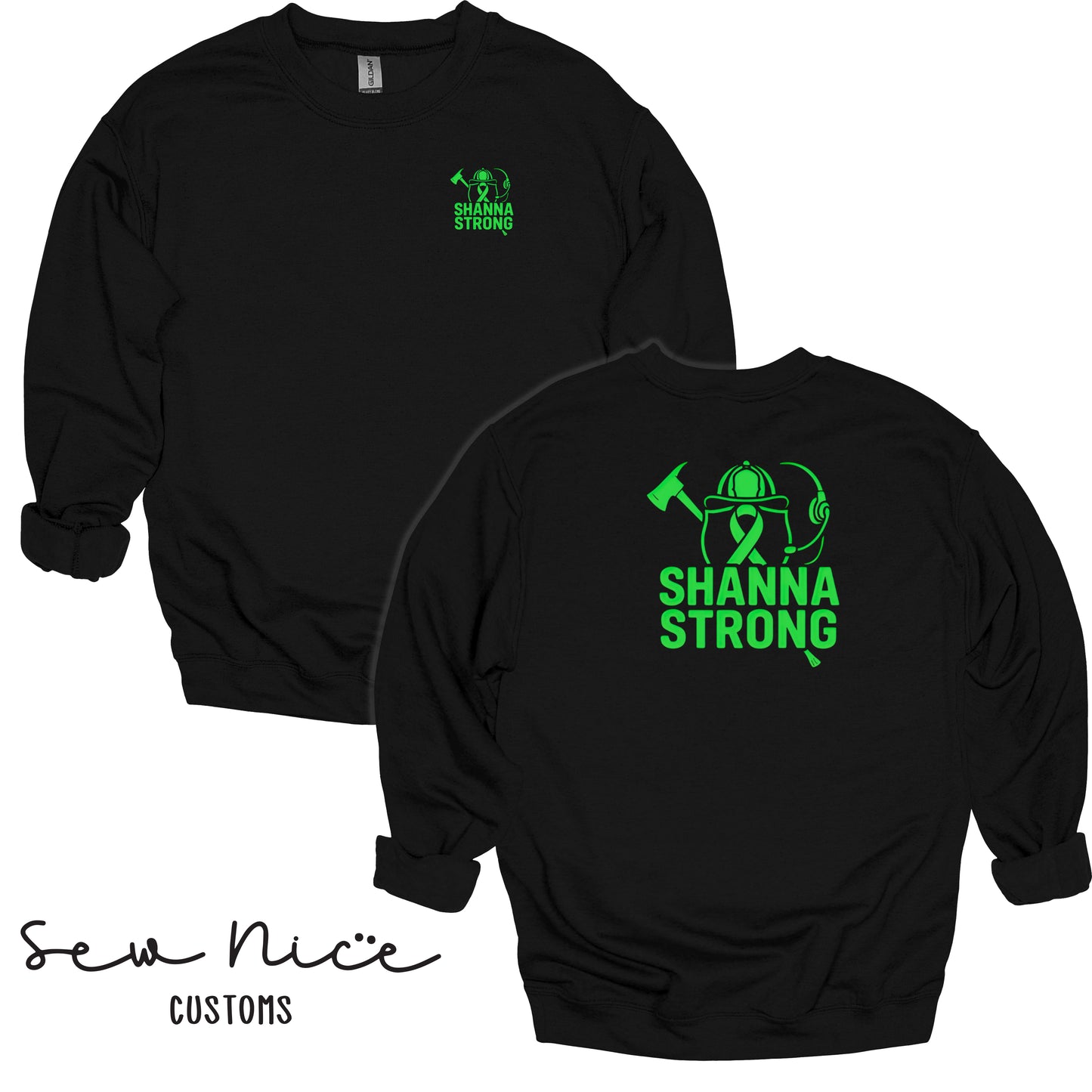 Shanna Strong Unisex Adult/Youth Crewneck Sweatshirt -Left Chest/Back Design