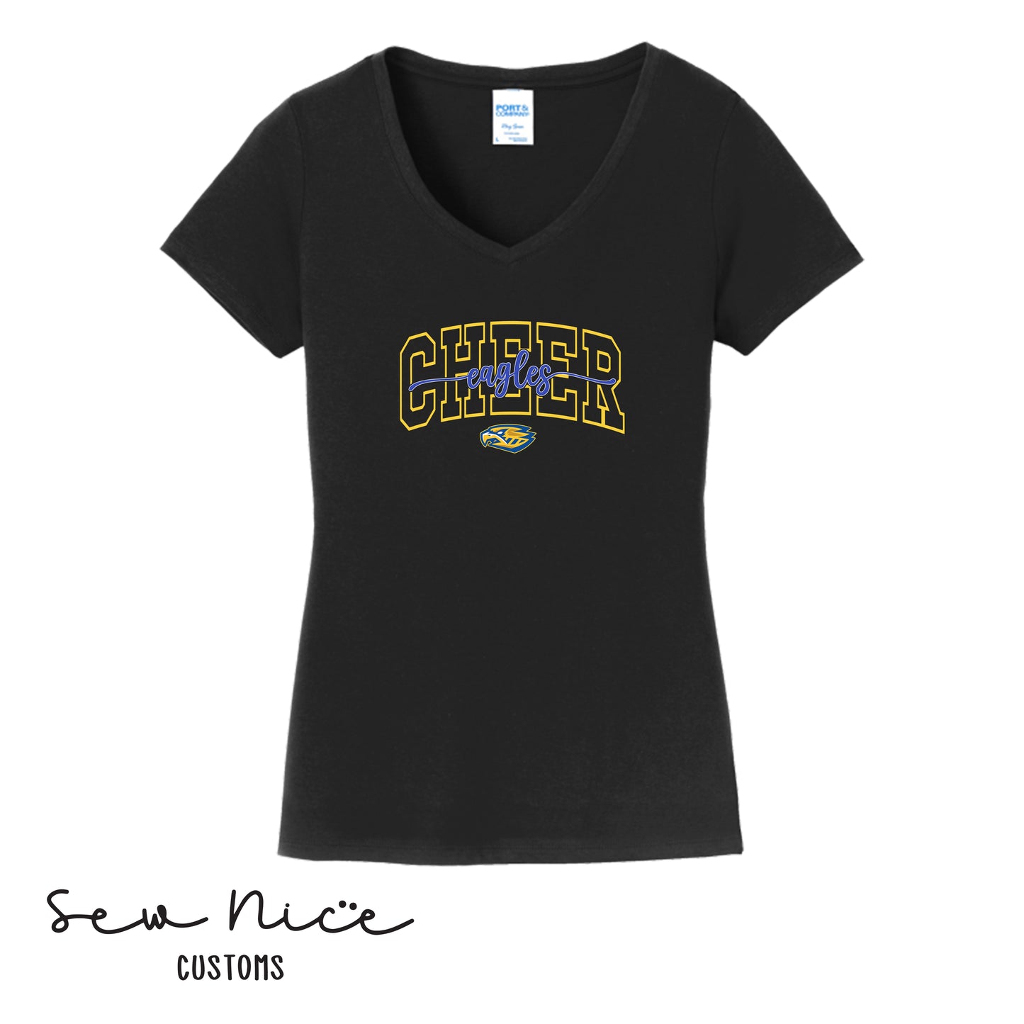 CHEER Eagles Script- Ladies V-Neck Shirt