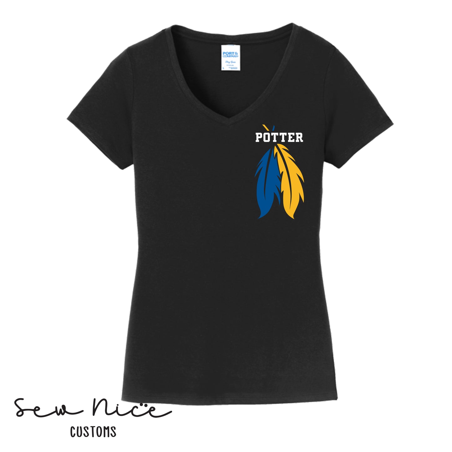 Potter with Feathers- Ladies V-Neck Shirt