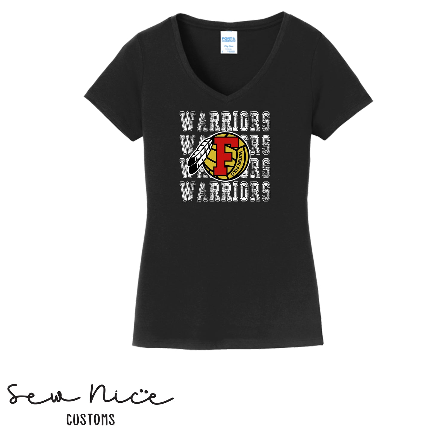 Warriors Stacked FHS Water Polo- Ladies V-Neck Shirt