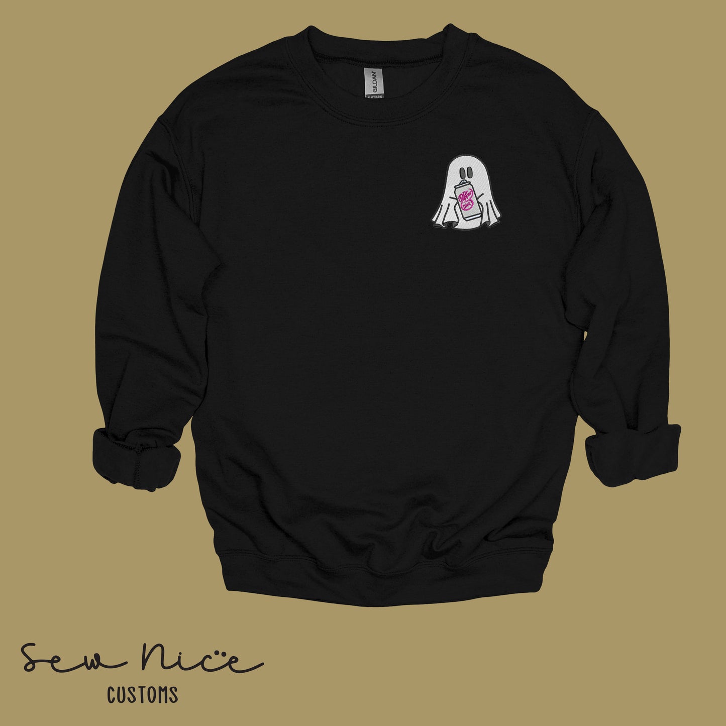Embroidered Ghost with Drink - Unisex Crewneck Sweatshirt