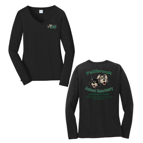 FAS- Women's V-Neck Long Sleeve - Left Chest/Back Design