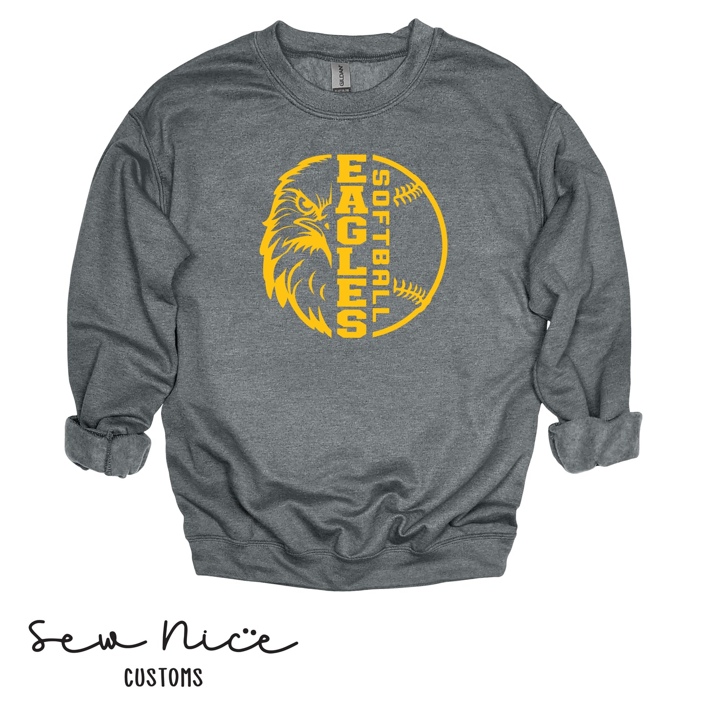 YOUTH Eagles Face Softball- Crewneck Sweatshirt