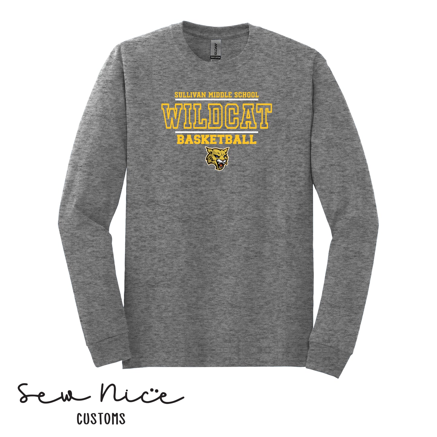 YOUTH Wildcat Basketball Mascot Logo- Long Sleeve Shirt