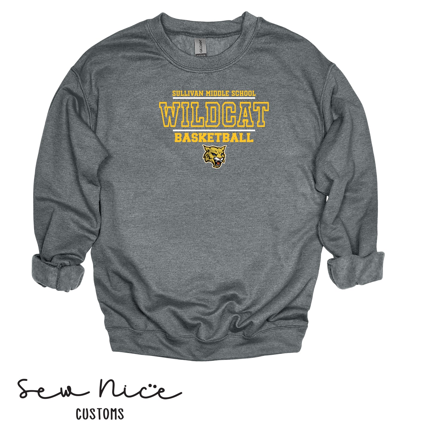 YOUTH Wildcat Basketball Mascot Logo-Crewneck Sweatshirt