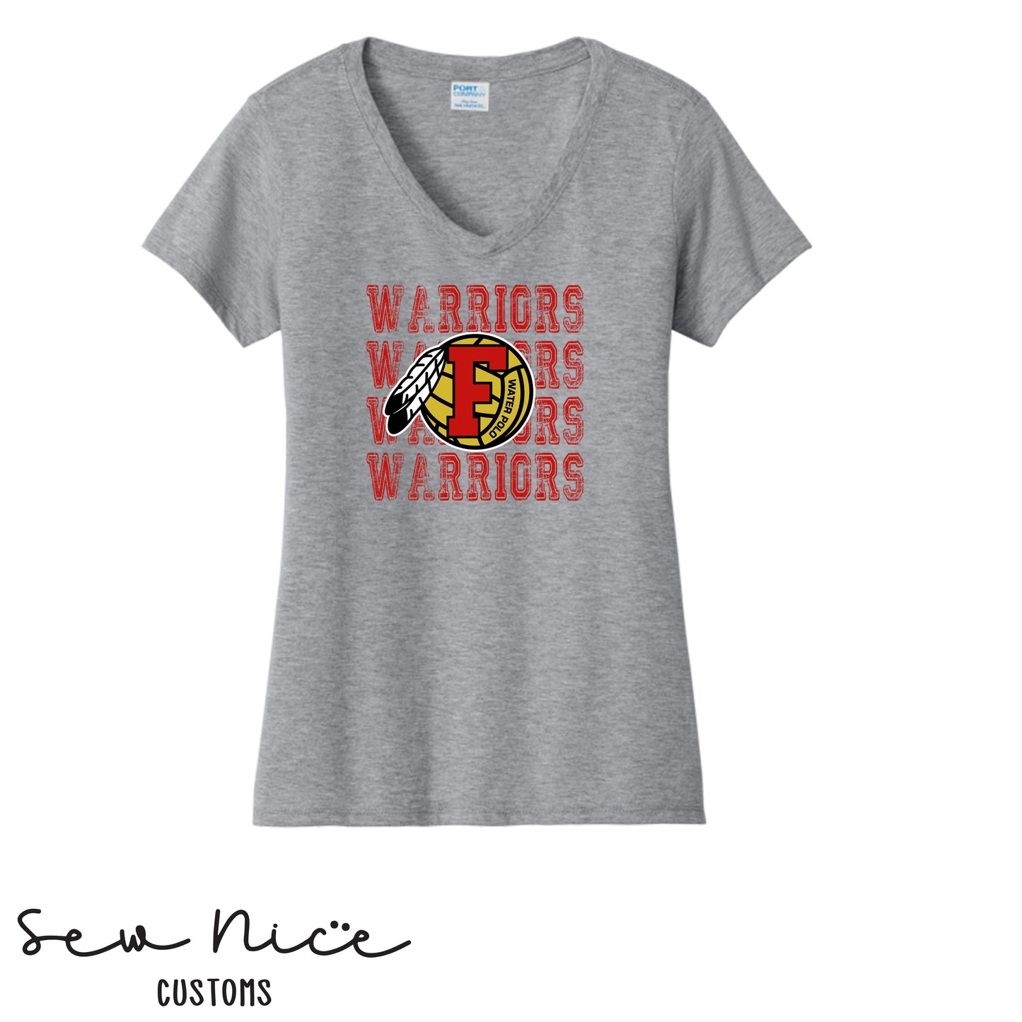 Warriors Stacked FHS Water Polo- Ladies V-Neck Shirt