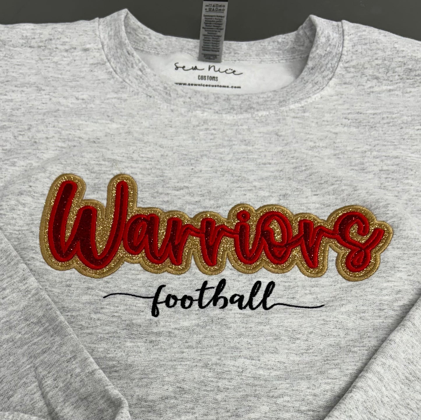 Embroidered Warriors Double Glitter Applique YOUTH Sweatshirt -Local Pick Up/Delivery