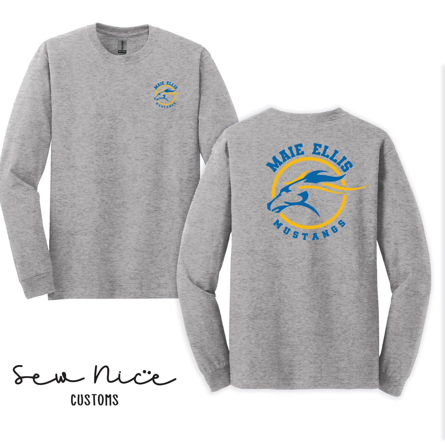 ADULT- Maie Ellis Logo Long Sleeve Shirt (Left Chest/Back Design)