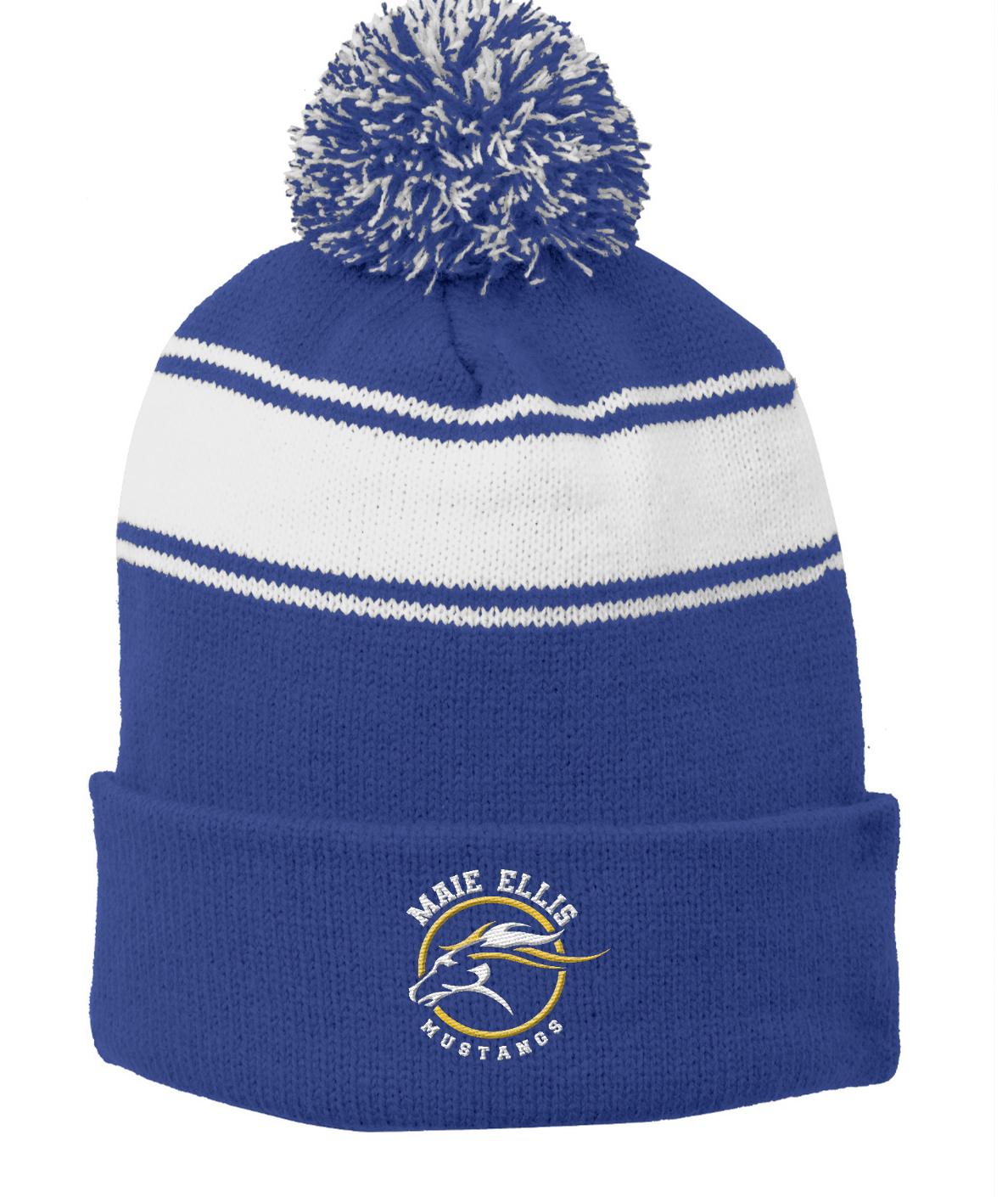 Maie Ellis Royal Blue/White Puff Beanie