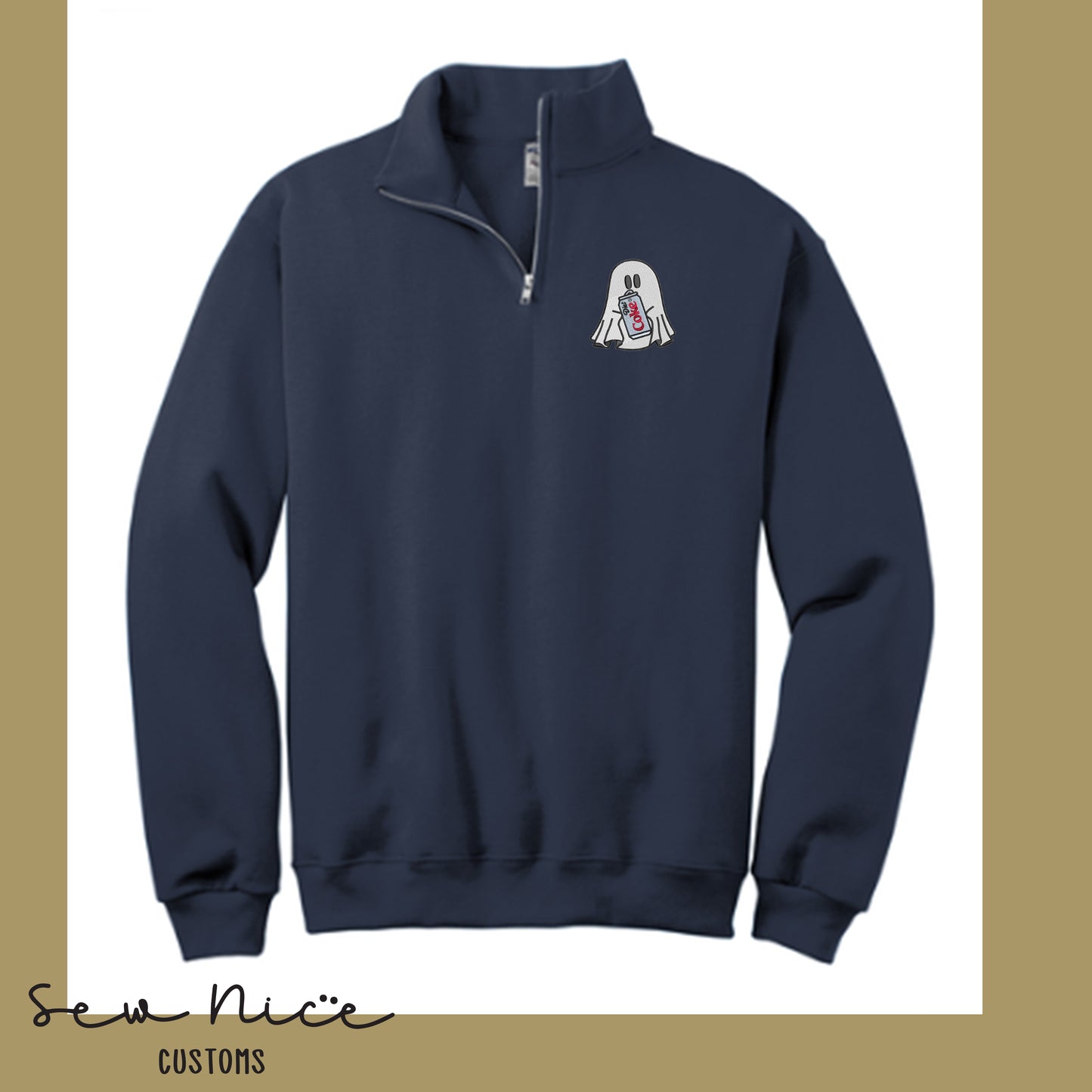 Embroidered Ghost with Drink - Unisex 1/4 Zip Sweatshirt