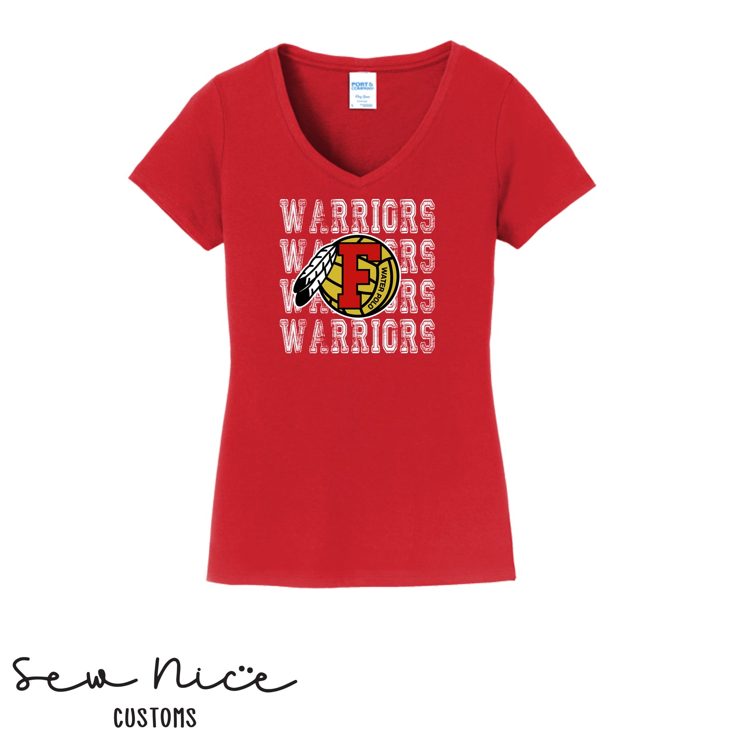 Warriors Stacked FHS Water Polo- Ladies V-Neck Shirt