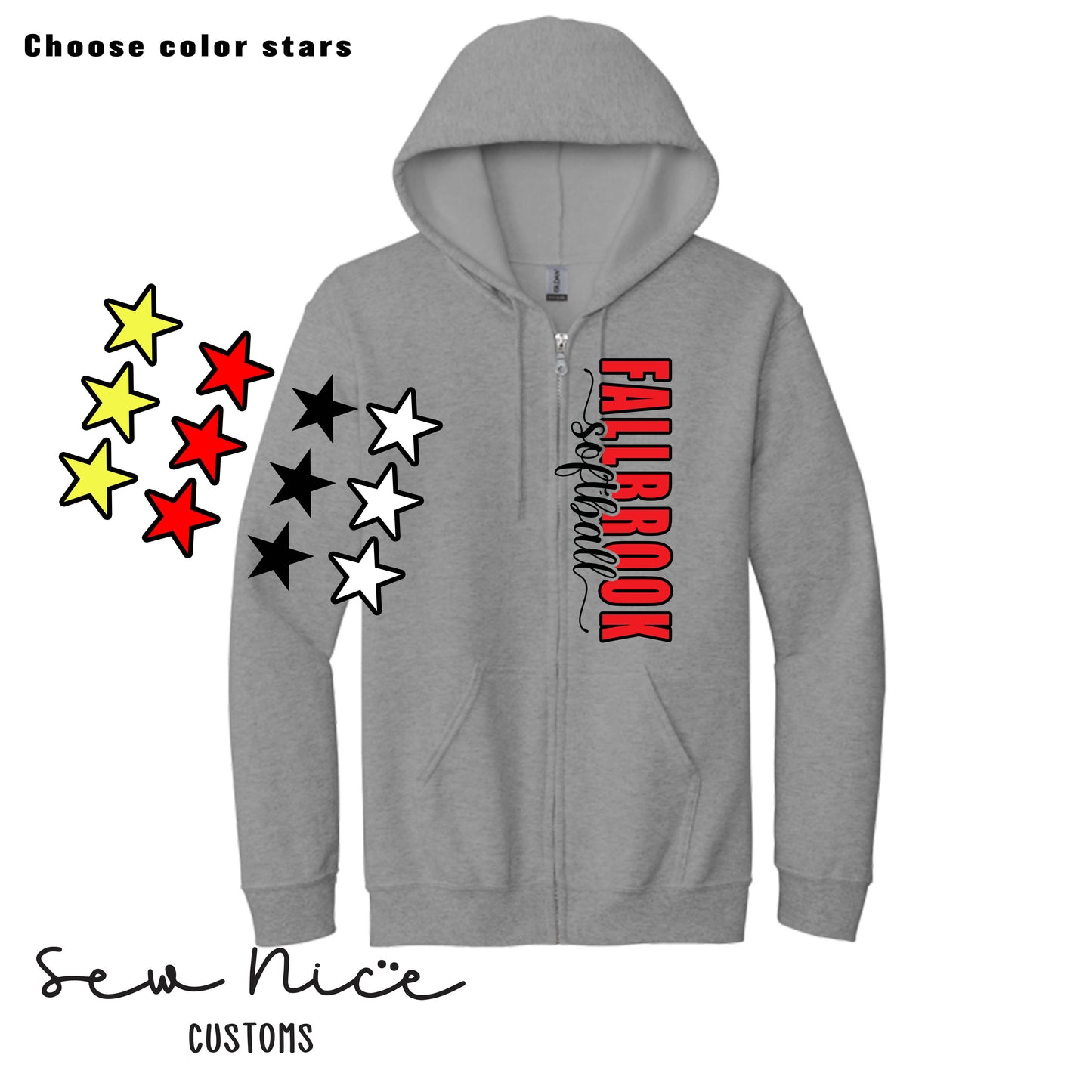 Fallbrook Softball Side Design- Unisex Full Zip Hoodie