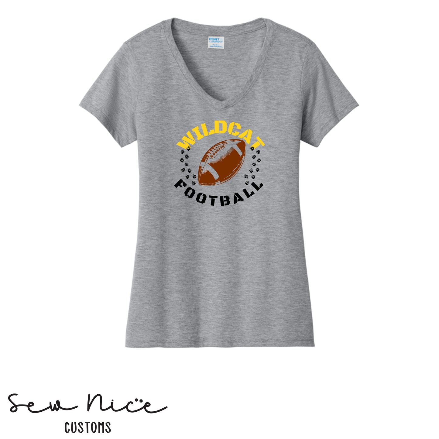 Sullivan Football Paw Prints- Ladies V-Neck Shirt