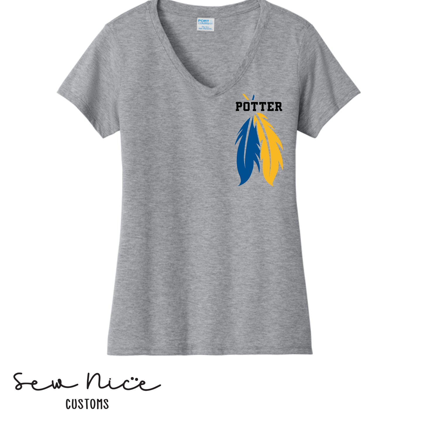Potter with Feathers- Ladies V-Neck Shirt