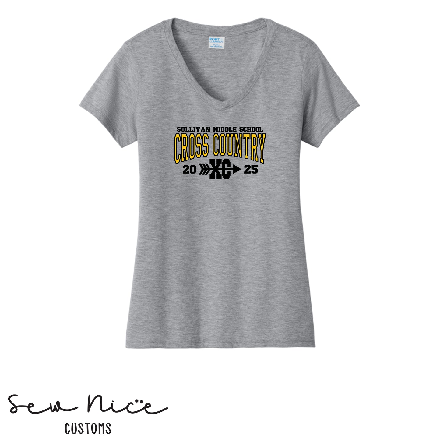 Sullivan Middle School Cross Country XC - Ladies V-Neck Shirt