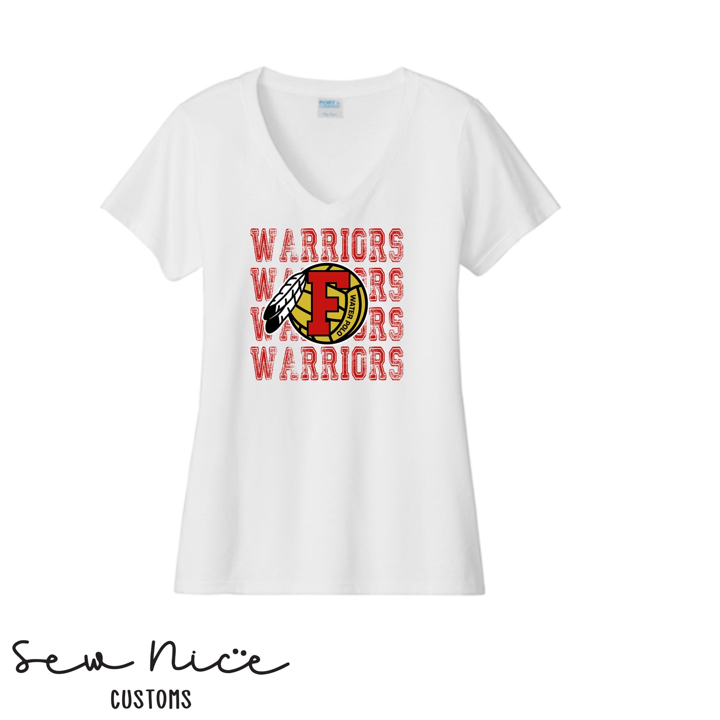 Warriors Stacked FHS Water Polo- Ladies V-Neck Shirt