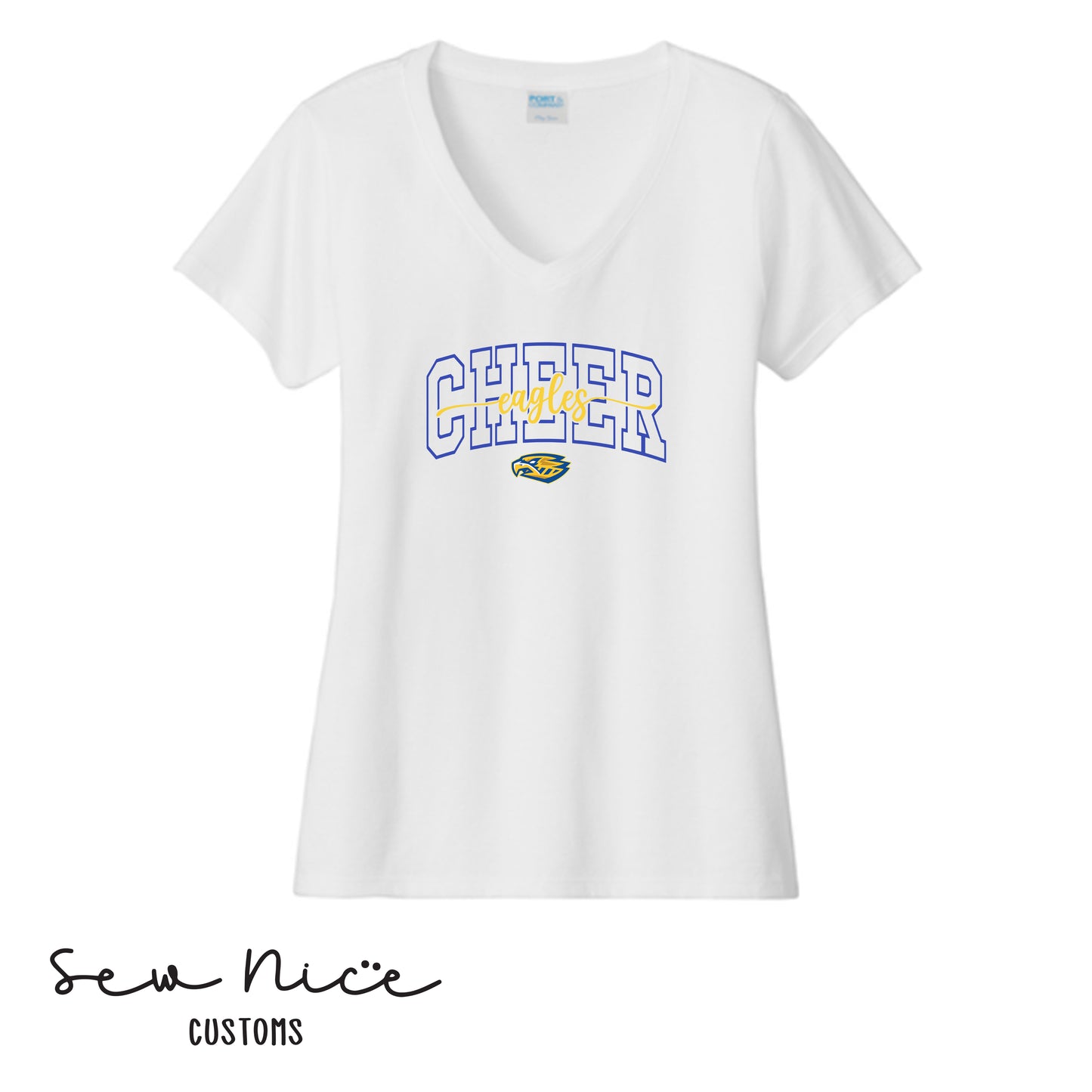 CHEER Eagles Script- Ladies V-Neck Shirt