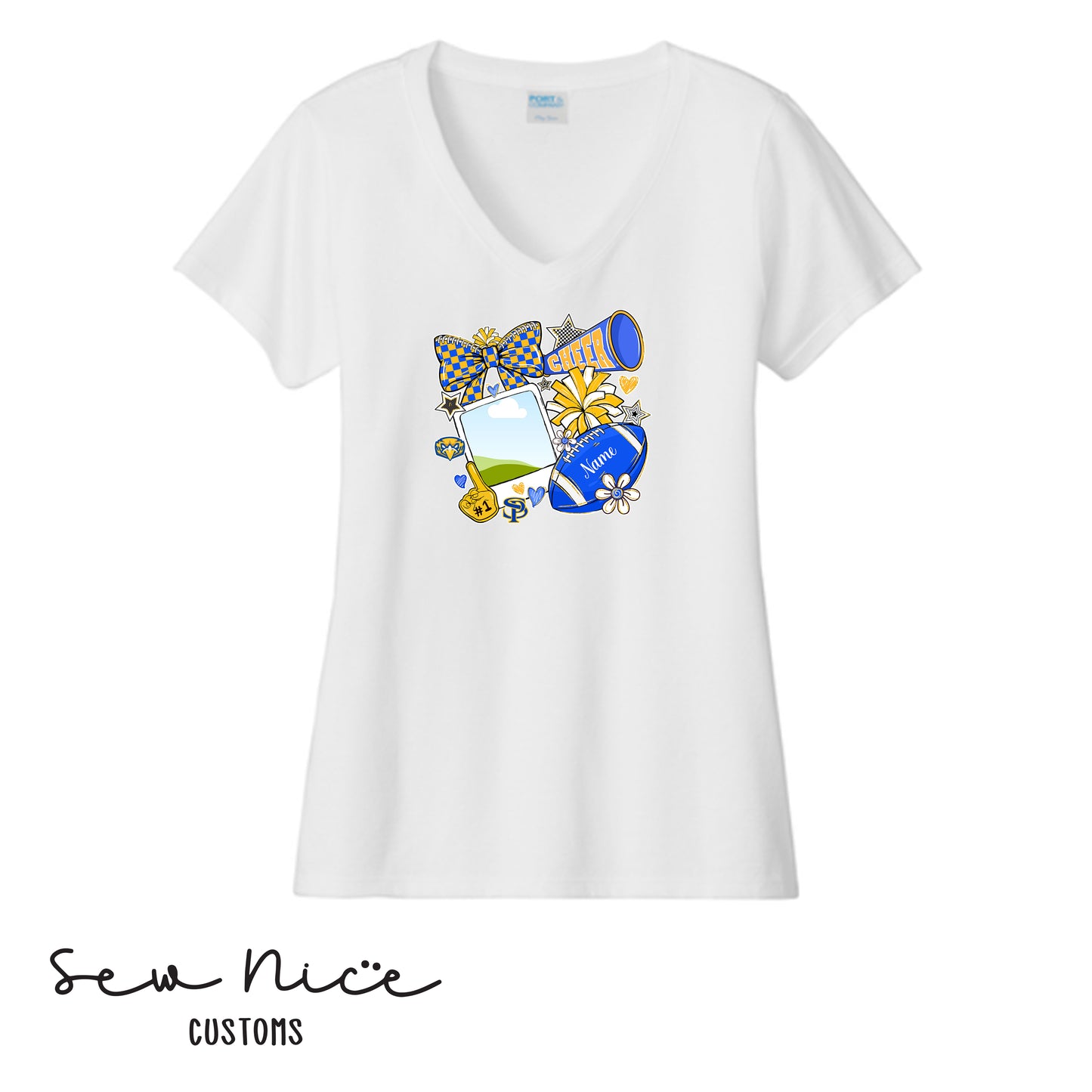 Custom SP Cheer Pic- Ladies V-Neck Shirt