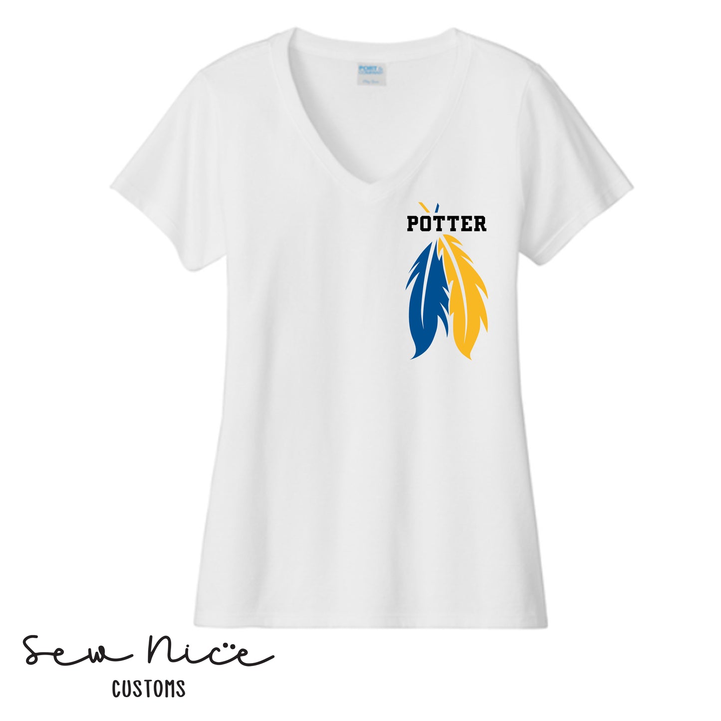 Potter with Feathers- Ladies V-Neck Shirt