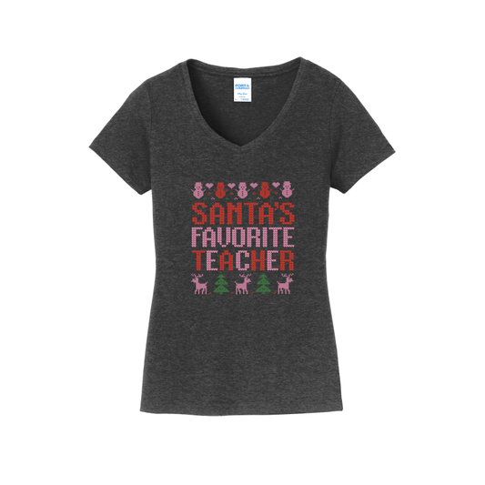 Santa's Favorite Teacher -Women's V-Neck