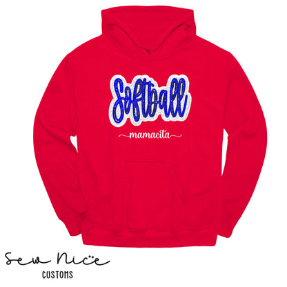 Embroidered Softball Glitter Applique- Unisex Hoodie