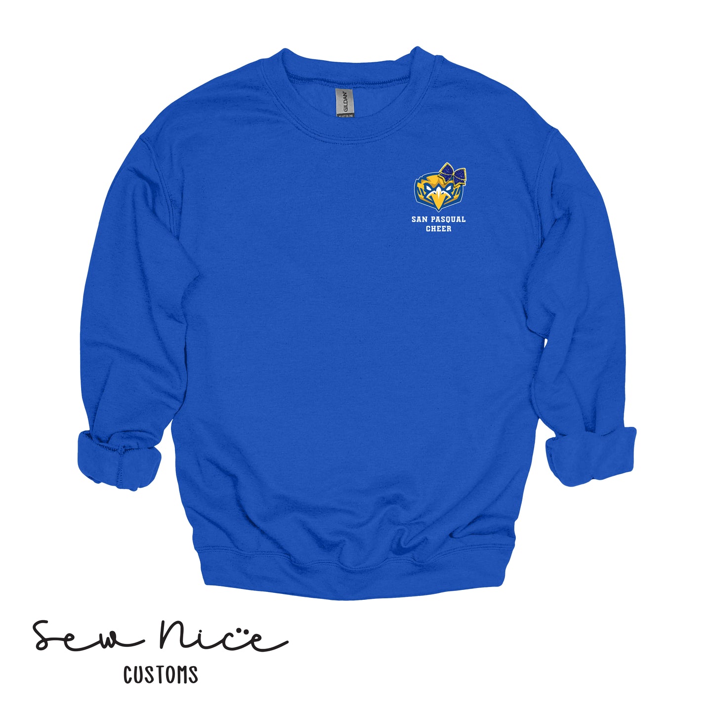 San Pasqual CHEER Glitter Bow- Unisex Adult/Youth Crewneck Sweatshirt