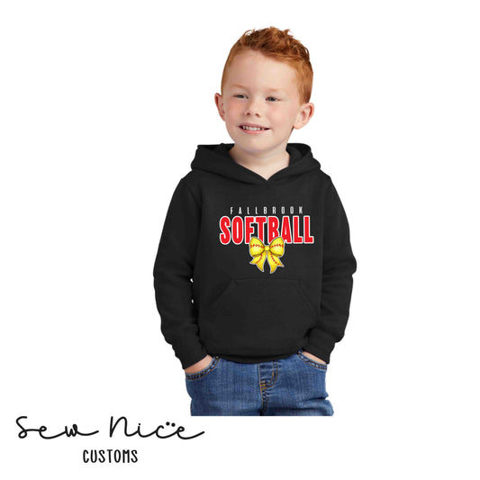 Fallbrook Softball Bow Design- Unisex TODDLER Hoodie