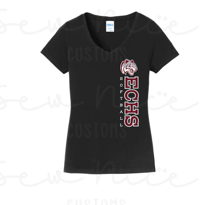 ECHS Softball- Ladies V-Neck Shirt
