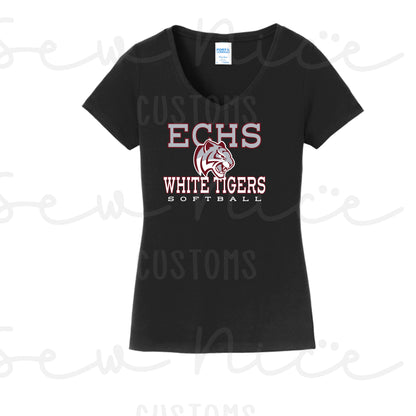 ECHS White Tigers Softball- Ladies V-Neck Shirt