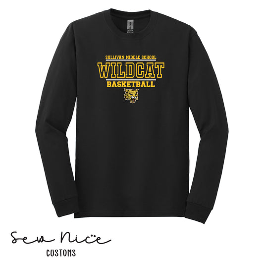 Wildcat Basketball Mascot Logo- Long Sleeve Shirt