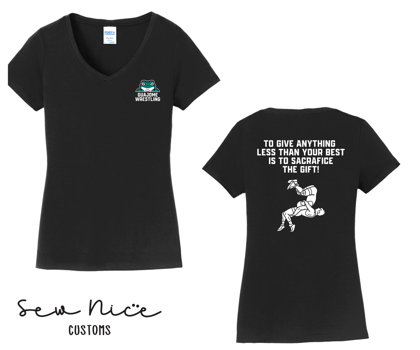 Guajome Wrestling Quote Design- Laides V-Neck Shirt