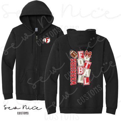 Warriors Football Block- Full Zip Hoodie