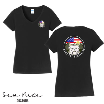 Mary Fay Logo Women's V-Neck Shirt -FRONT/BACK designs