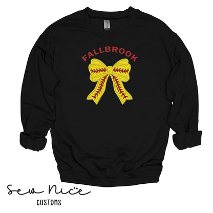 Embroidered Fallbrook Glitter Softball Bow - Adult/Youth Crewneck
