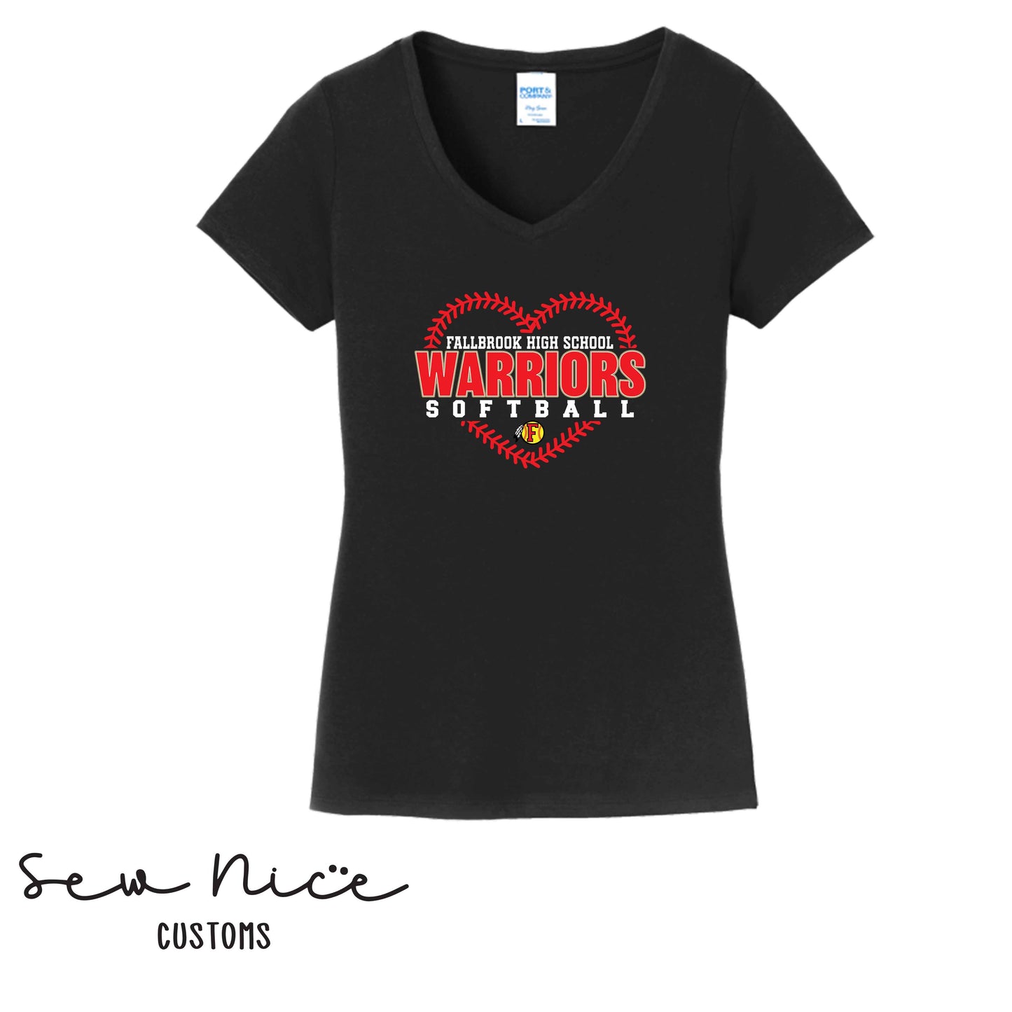 FHS Warriors Seam Heart- Ladies V-Neck Shirt