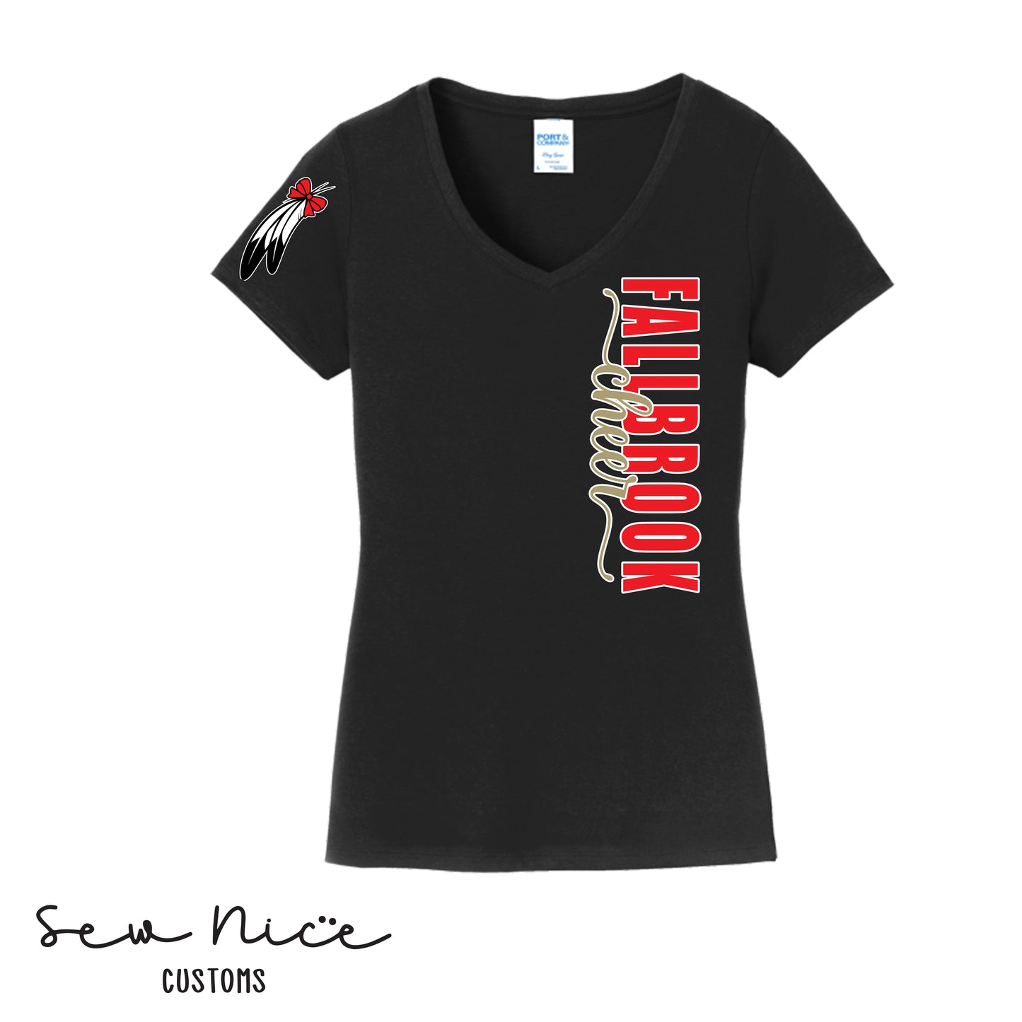 Fallbrook Cheer- Side Design-Ladies V-Neck Shirt- FPW CHEER