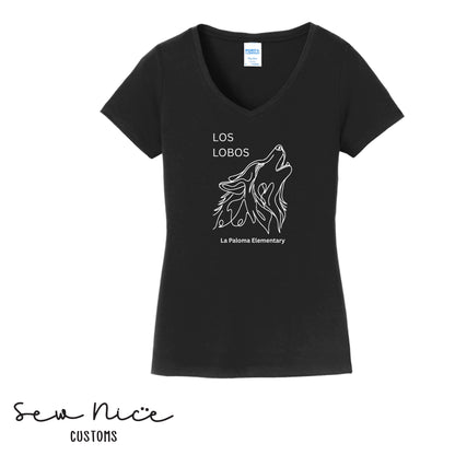 Los Lobos Line Drawing- Ladies V-Neck Shirt