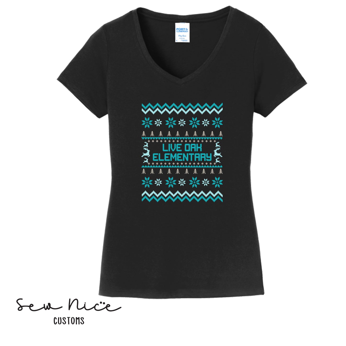 Live Oak Elementary Winter Design- Ladies V-Neck Shirt